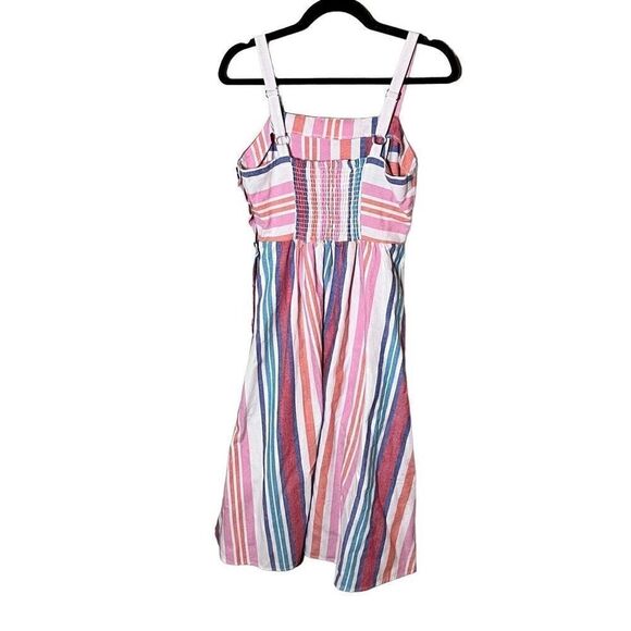 Robert Louis Womens Midi Dress Sleeveless Stripes Multicolor Side Buttons Medium - Picture 2 of 5